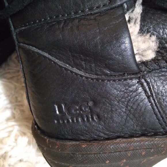 UGG Boots Black Leather Lined Lace Up - Picture 2 of 9